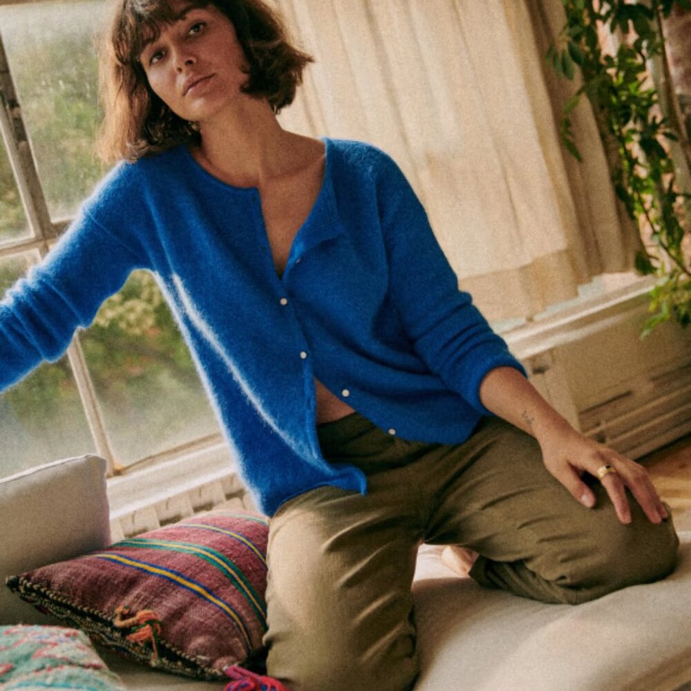 Sezane Gaspard Cardigan Bright Blue Small Mohair French